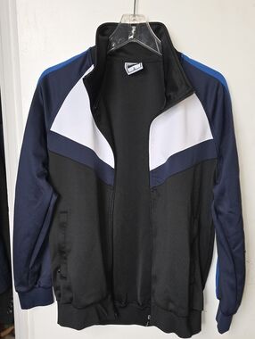 Men's Black & Navy Colorblock Bomber Jacket with White Accents